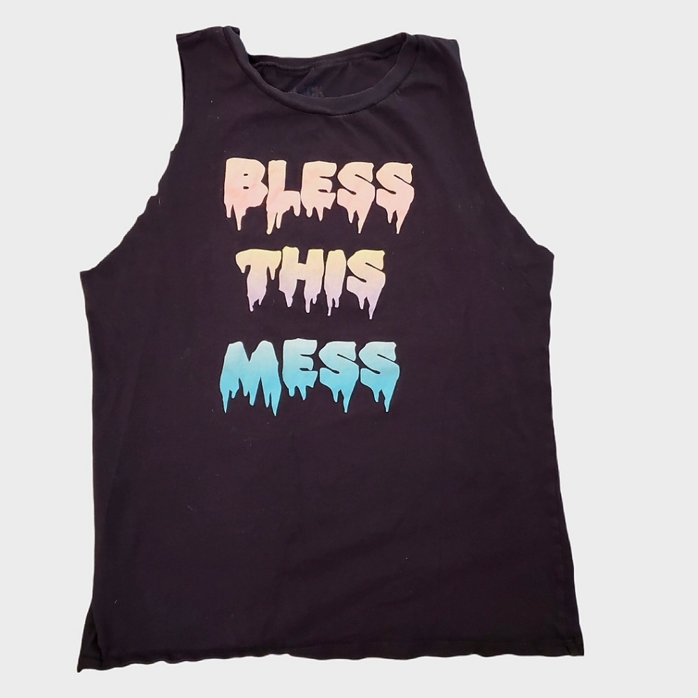 Black Matter Women's Bless This‎ Mess Drip Custom Cut Sleeveless T-Shirt Medium